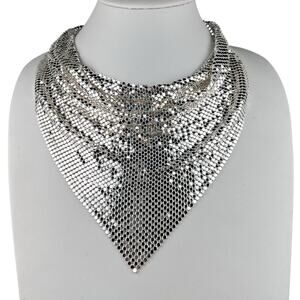 PA CN Silver Tone Shiny Bib Mesh Necklace 17"+